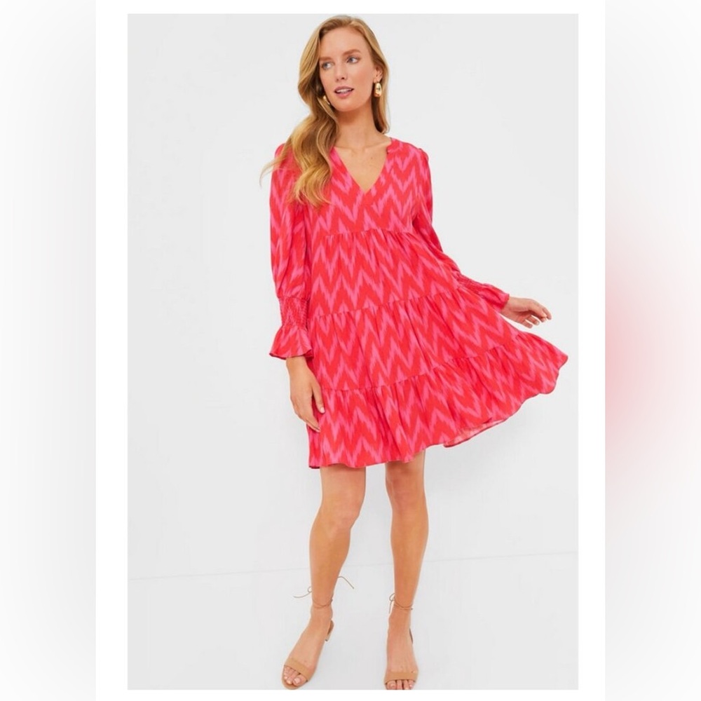 Pomander Place Tuckernuck Red Pink Chevron Long Sleeve Dress